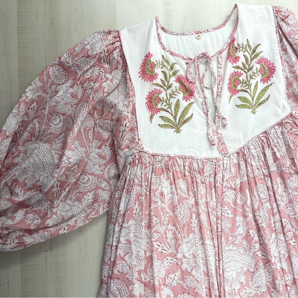block print handmade India printed floral dress M Etsy pink - Picture 5 of 9